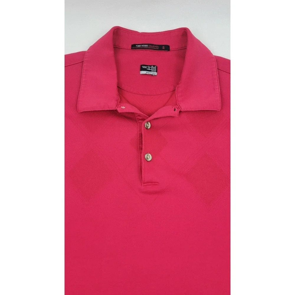 Tiger Woods Collection Nike Fit Dry Golf Polo Shirt Mens Large Red Diamond Check